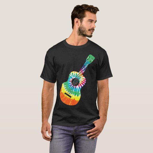 Fun Hippie Rainbow Tie Dye Acoustic Guitar Premium T-shirt (Voorkant volledig)