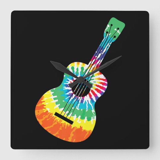 Fun Hippie Rainbow Tie Dye Acoustic Guitar Premium Vierkante Klok (Voorkant)