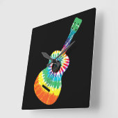 Fun Hippie Rainbow Tie Dye Acoustic Guitar Premium Vierkante Klok (Hoek)