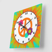 Fun Hippie-wandklok voor vredessignk Vierkante Klok (Hoek)