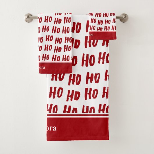 Fun Ho Ho Tekst Red Holiday Patroon Kerstmis Bad Handdoek (Insitu)