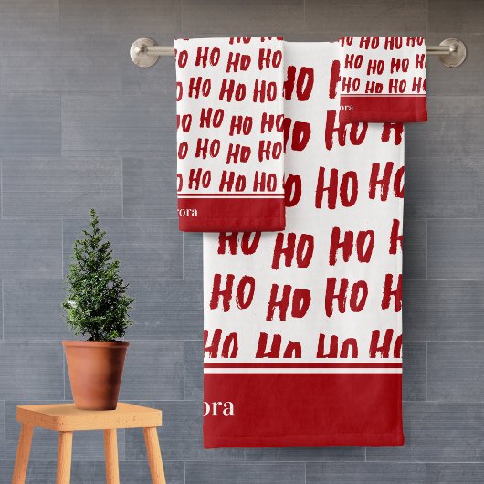 Fun Ho Ho Tekst Red Holiday Patroon Kerstmis Bad Handdoek