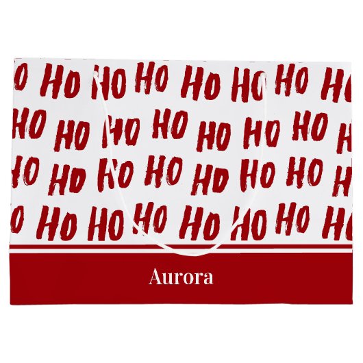 Fun Ho Ho Tekst Red Holiday Patroon Kerstmis Groot Cadeauzakje (Achterkant)