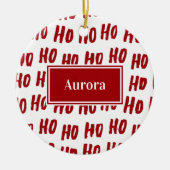 Fun Ho Ho Tekst Red Holiday Patroon Kerstmis Keramisch Ornament (Voorkant)