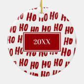 Fun Ho Ho Tekst Red Holiday Patroon Kerstmis Keramisch Ornament (Achterkant)