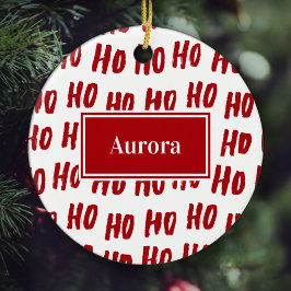 Fun Ho Ho Tekst Red Holiday Patroon Kerstmis Keramisch Ornament