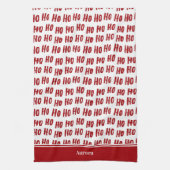 Fun Ho Ho Tekst Red Holiday Patroon Kerstmis Theedoek (Verticaal)