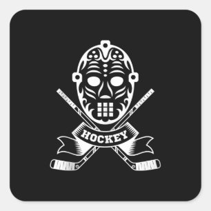 Fun Hockey Gift Graphic Mask n Cross Hockey Sticks Vierkante Sticker