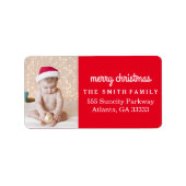 Fun Holiday Foto Rood Kerstfeest Etiket (Voorkant)