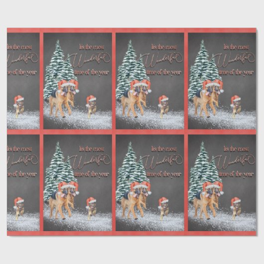 Fun Holiday German Shepherds with Santa Hats Cadeaupapier (Vlak)
