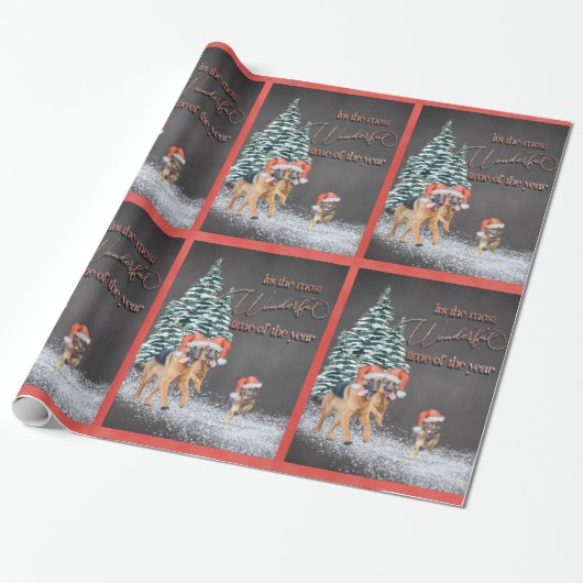 Fun Holiday German Shepherds with Santa Hats Cadeaupapier (Uitgerold)
