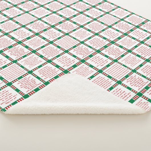 Fun Holiday song lyrics with red, white, green Sherpa Deken (3/4)