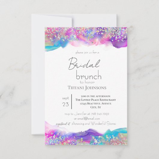 Fun Holographic Ink Glitter Bridal Brunch Kaart (Voorkant)