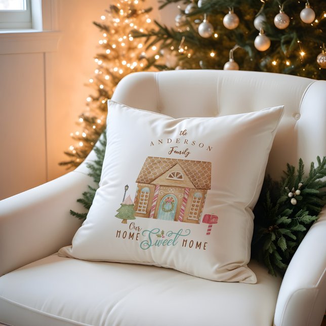 Fun Home Sweet Home Waterverf Gingerbrood House Kussen (Fun Home Sweet Home Watercolor Gingerbread House Throw Pillow)