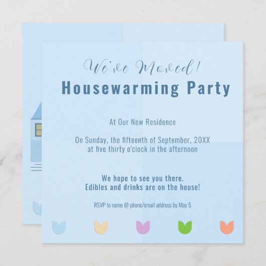 Fun Homes Tulip Flowers Housewarming Party Uitnodi Aankondiging (Voorkant / Achterkant)