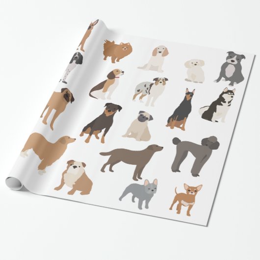 Fun Hondenliefhebber Breeds Patroon Print Cadeaupapier (Uitgerold)