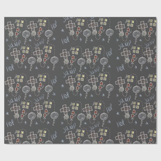 Fun Hopscotch Educatieve Kinder Chalk Pattern Grey Cadeaupapier (Vlak)