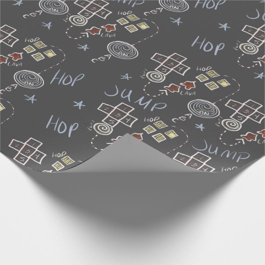 Fun Hopscotch Educatieve Kinder Chalk Pattern Grey Cadeaupapier (Hoek)