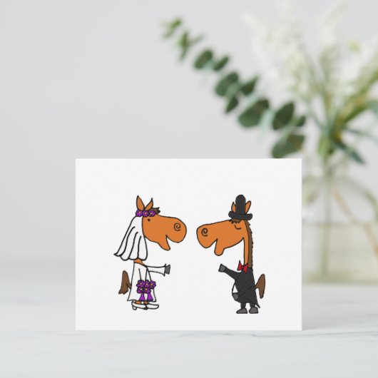Fun Horse Bruid en Bruidegom Wedding Design Briefkaart (Staand voorkant)