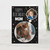 Fun Horse Mom Verjaardag Custom Photo Zwart Roze Kaart (Voorkant)