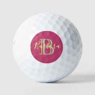 Fun Hot Pink Blue Yellow Custom Monogram Name Golfballen