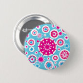 Fun Hot Pink en Blue Snowflake Stars Design Ronde Button 5,7 Cm (Voorkant /achterkant)