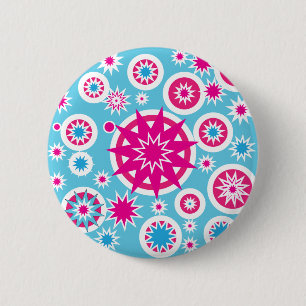 Fun Hot Pink en Blue Snowflake Stars Design Ronde Button 5,7 Cm
