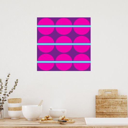 Fun Hot Pink Paarse Polka Dots Blauwgroen Stripes  Poster (Keuken)