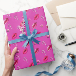 Fun Hot Pink Peppermint Kisses Design Cadeaupapier