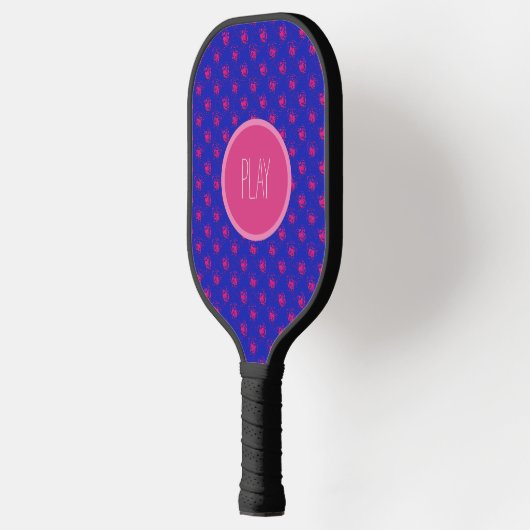 Fun Hot Pink-Stippen op blauw Pickleball Paddle (Links)