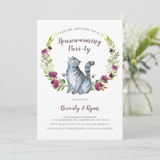 Fun Housewarming Purty Party Cat Theme Uitnodiging (Staand voorkant)