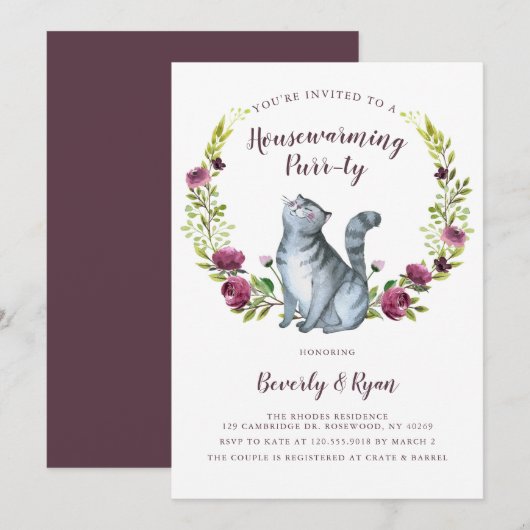 Fun Housewarming Purty Party Cat Theme Uitnodiging (Voorkant / Achterkant)