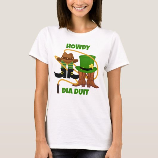 Fun HOWDY DIA DUIT Irish Cowboy St Patricks Day T-shirt (Voorkant)