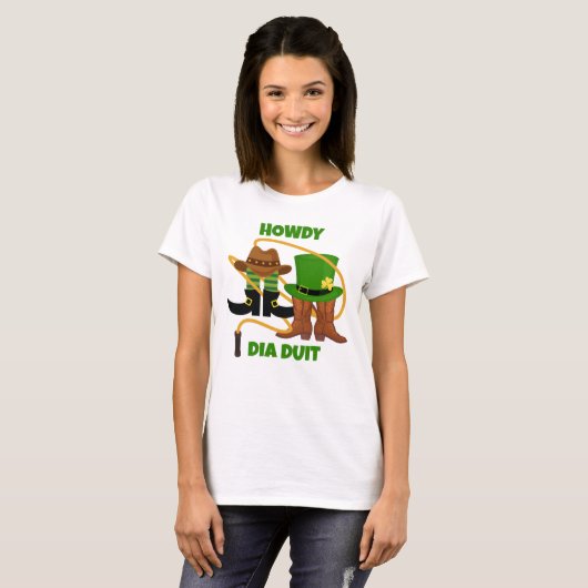 Fun HOWDY DIA DUIT Irish Cowboy St Patricks Day T-shirt (Voorkant volledig)