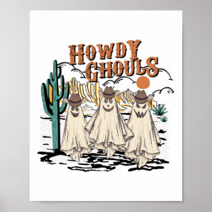 Fun Howdy Ghouls Western Halloween Herfst Ghosts W Poster