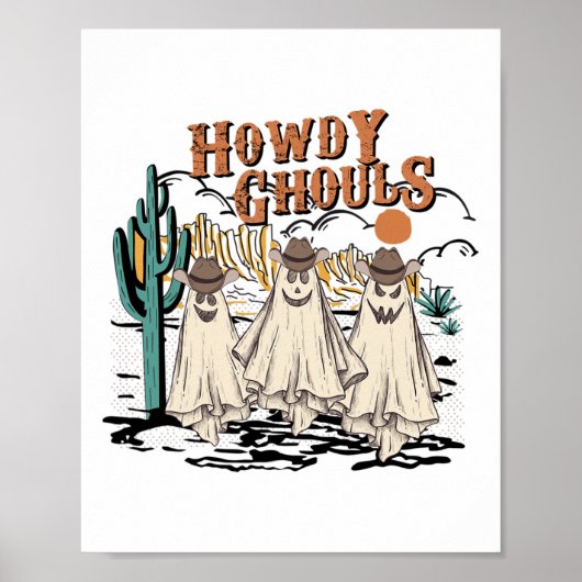 Fun Howdy Ghouls Western Halloween Herfst Ghosts W Poster (Voorkant)