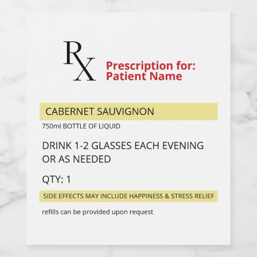 Fun Humor Novelty Rx Prescription Label Sticker (Enkel label)