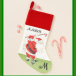 Fun Humor Retro Santa Plays Golf Monogram Kerstsok<br><div class="desc">Fun Humor Retro Santa Plays Golf Monogram Name — deze voorraad moet zeker met grote zorg door de haard worden opgehangen. Hebt u vragen over het ontwerp of een speciaal verzoek,  stuur dan een e-mail naar: charmdesignstudio@rcn.com</div>