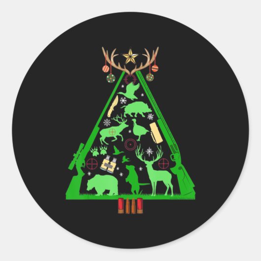 Fun Hunting Deer en Elk Hunter Kerstboom Hun Ronde Sticker (Voorkant)