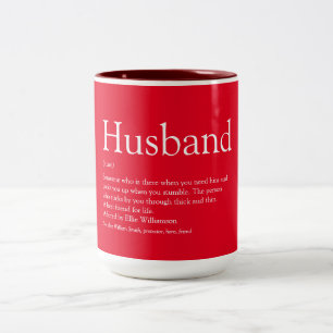 Fun Husband Definition Quote Modern Red Tweekleurige Koffiemok