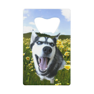 Fun Husky Dog in Wild Flowers Wallet Bottle Opener Creditkaart Flessenopener