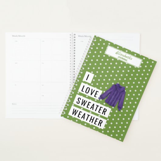 Fun I LIVE SWEATER WEATHER Typography Polka Dots Planner (Display)