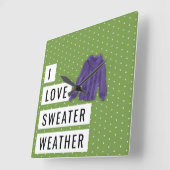 Fun I LIVE SWEATER WEATHER Typography Polka Dots Vierkante Klok (Hoek)
