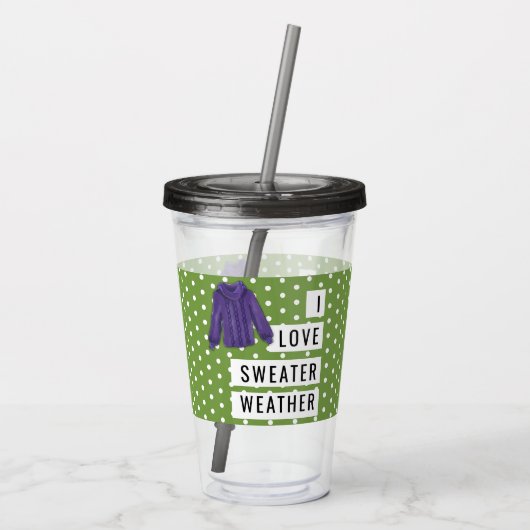 Fun I Love Sweater Weather White Polka Dots Acryl Drinkbeker (Achterkant)