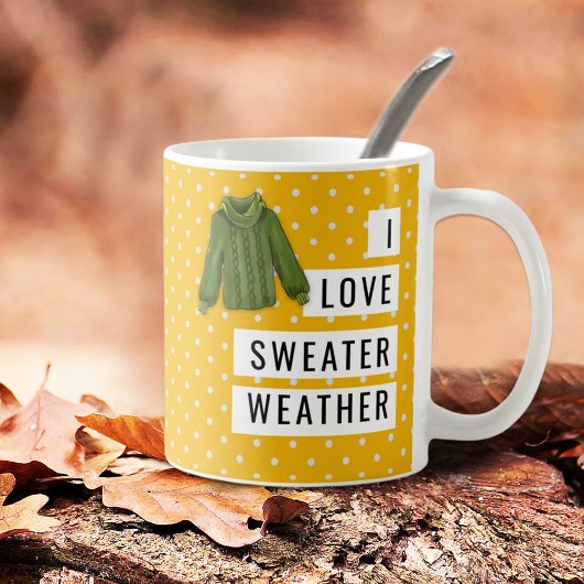 Fun I Love Sweater Weather White Polka Dots Gold Koffiemok