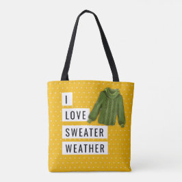 Fun I Love Sweater Weather White Polka Dots Gold Tote Bag