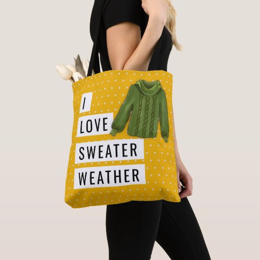 Fun I Love Sweater Weather White Polka Dots Gold Tote Bag (Dichtbij)