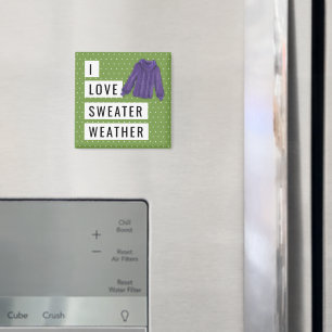 Fun I Love Sweater Weather White Polka Dots Green Magneet