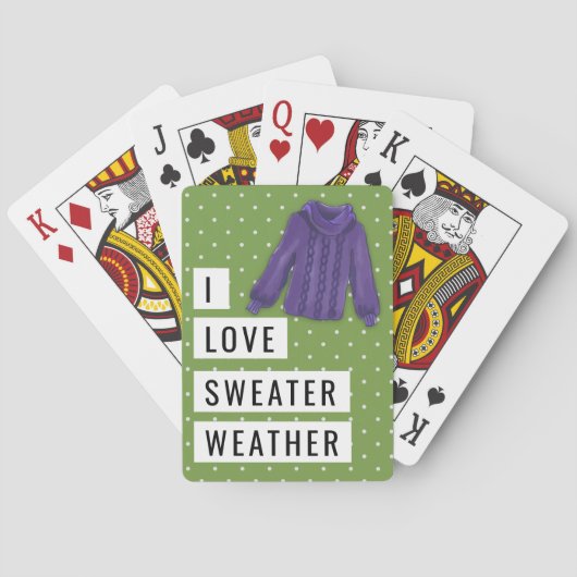 Fun I Love Sweater Weather White Polka Dots Green Pokerkaarten (Achterkant)