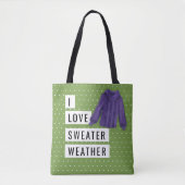 Fun I Love Sweater Weather White Polka Dots Green Tote Bag (Voorkant)
